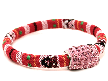 Braccialetto Kilim Red Chiusura Magnetica Cristalli Rosa