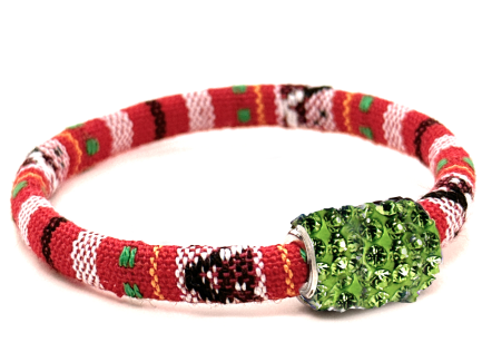 Braccialetto Kilim Red Chiusura Magnetica Cristalli Verde Chiaro