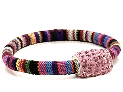 Braccialetto Kilim Rainbow Chiusura Magnetica Cristalli Rosa