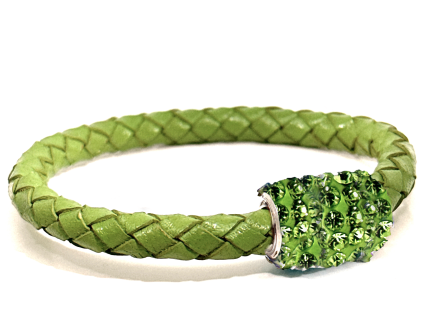 Braccialetto Intreccio Olive Chiusura Magnetica Cristalli Verde Chiaro