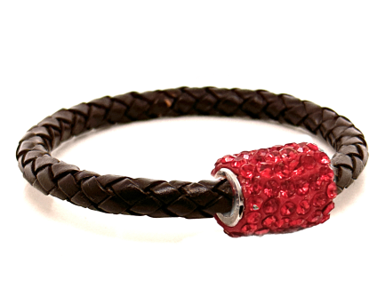 Braccialetto Intreccio Chocolate Chiusura Magnetica Cristalli Rosso