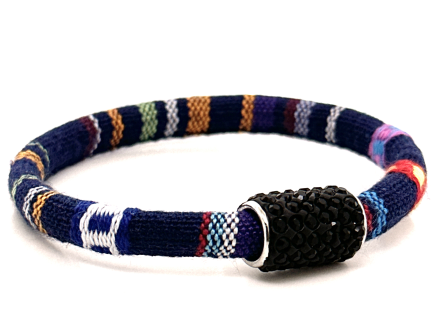Braccialetto Kilim Navy Chiusura Magnetica Cristalli Nero
