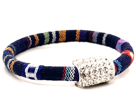 Braccialetto Kilim Navy Chiusura Magnetica Cristalli Bianco