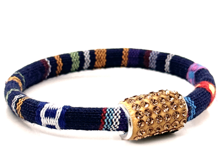 Braccialetto Kilim Navy Chiusura Magnetica Cristalli Oro