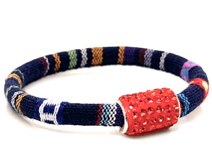 Braccialetto Kilim Navy Chiusura Magnetica Cristalli Arancione