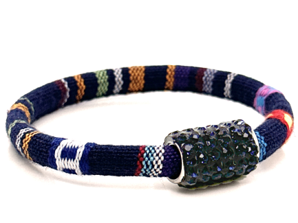 Braccialetto Kilim Navy Chiusura Magnetica Cristalli Blu Notte