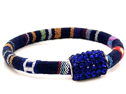 Braccialetto Kilim Navy Chiusura Magnetica Cristalli Blu