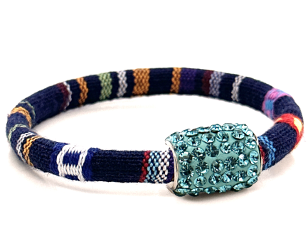 Braccialetto Kilim Navy Chiusura Magnetica Cristalli Turchese