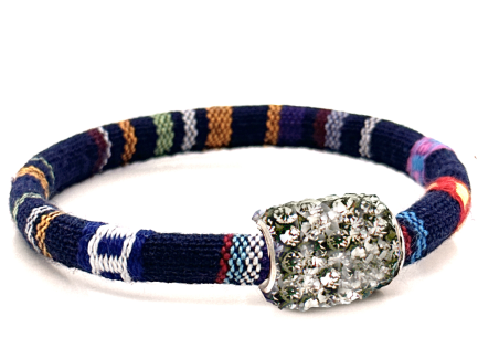 Braccialetto Kilim Navy Chiusura Magnetica Cristalli Grigio Perla
