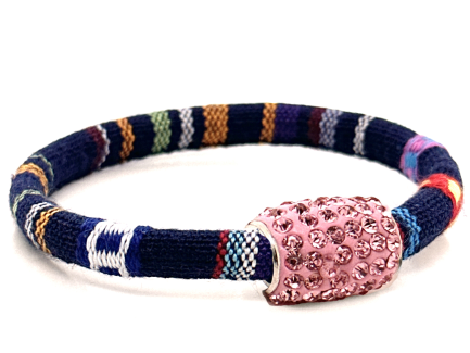 Braccialetto Kilim Navy Chiusura Magnetica Cristalli Rosa