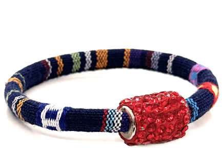 Braccialetto Kilim Navy Chiusura Magnetica Cristalli Rosso