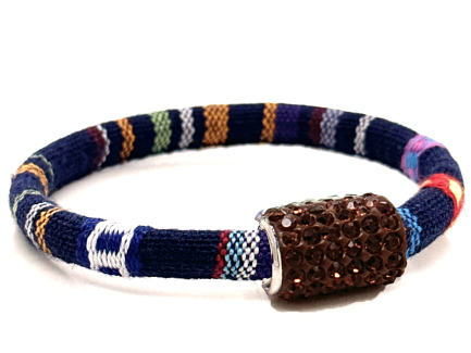 Braccialetto Kilim Navy Chiusura Magnetica Cristalli Marrone