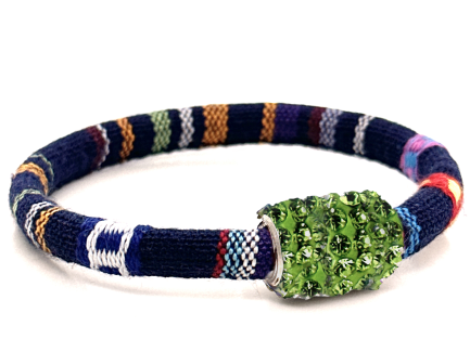 Braccialetto Kilim Navy Chiusura Magnetica Cristalli Verde Chiaro
