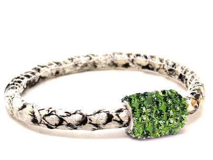 Braccialetto Snake White Chiusura Magnetica Cristalli Verde Chiaro