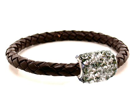 Braccialetto Intreccio Chocolate Chiusura Magnetica Cristalli Grigio Perla