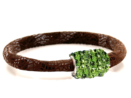 Brown Snake Bracelet Magnetic Closure Green Crystals