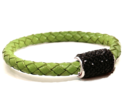 Braccialetto Intreccio Olive Chiusura Magnetica Cristalli Nero