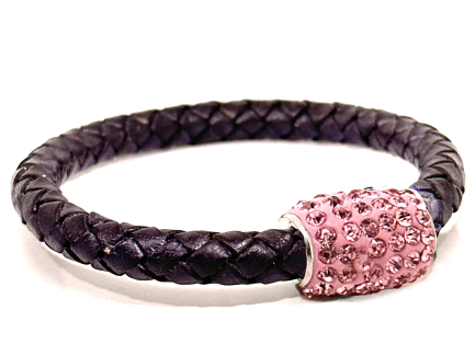 Braccialetto Intreccio Violet Chiusura Magnetica Cristalli Rosa