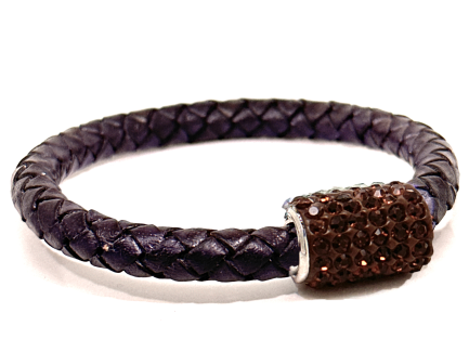 Braccialetto Intreccio Violet Chiusura Magnetica Cristalli Marrone
