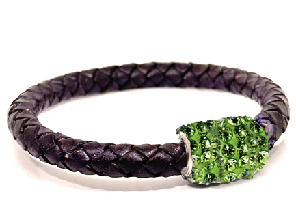 Braccialetto Intreccio Violet Chiusura Magnetica Cristalli Verde Chiaro