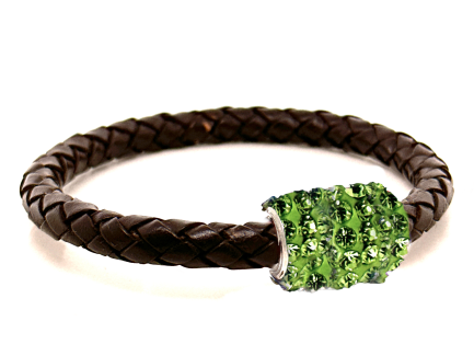 Necklace Intreccio Chocolate Magnetic Closure Green Crystals