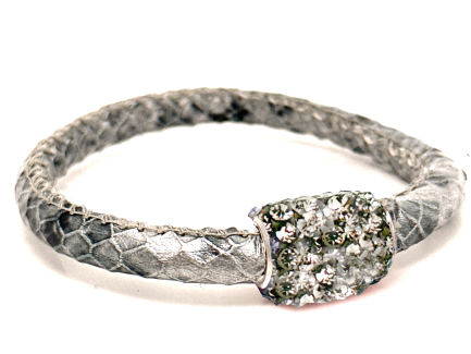 Girocollo Snake Silver Chiusura Magnetica Cristalli Grigio Perla